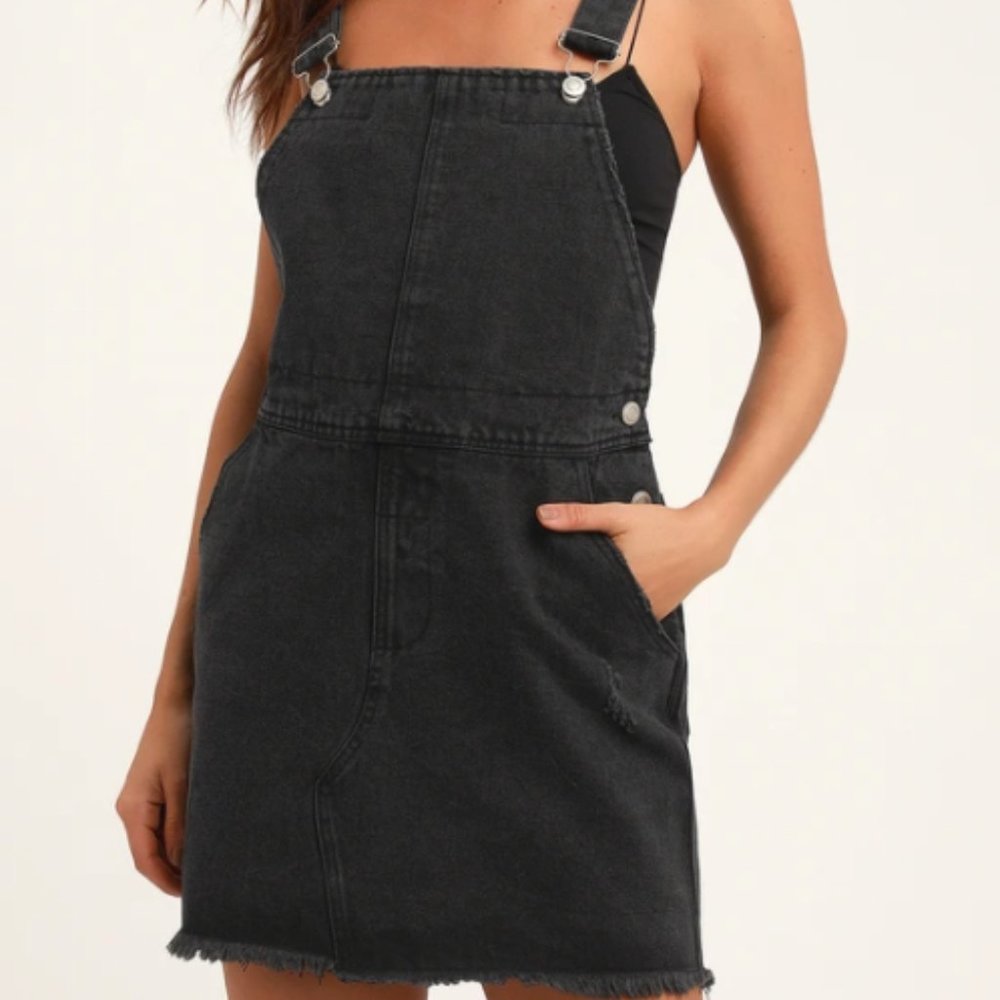 Lulus Aria Washed Black Denim Skirt Overalls